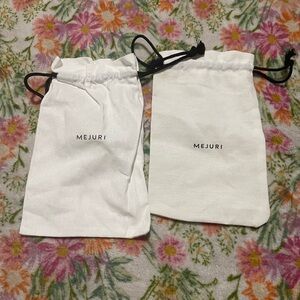Mejuri White Drawstring Jewelry Pouch Pair with Black Cords